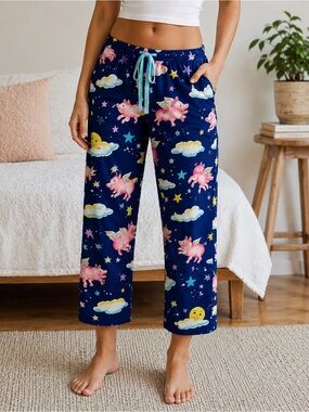 Vintage Nick & Nora Flying Pig Pajama Pants Large Y2K